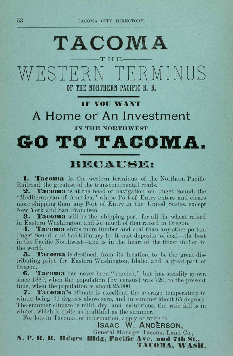 investir dans l — Real Estate Investment in Tacoma (1889) (ADVERT 252)